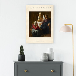 Obraz klasyczny Jan Vermeer "Chrystus w domu Marii i Marty" - reprodukcja z napisem. Plakat z passe partout
