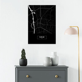 Plakat Mapa Elbląga czarno-biała z napisem na czarnym tle