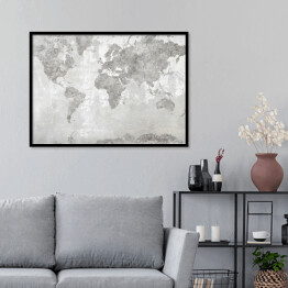 Plakat w ramie Mapa świata w odcieniach szarości