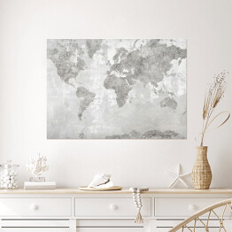 Plakat samoprzylepny Mapa świata w odcieniach szarości