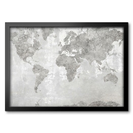 Obraz w ramie Mapa świata w odcieniach szarości