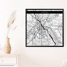 Obraz w ramie Mapa miast świata - Warszawa - biała