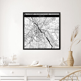Obraz w ramie Mapa miast świata - Warszawa - biała
