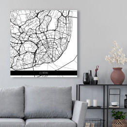 Obraz na płótnie Mapy miast świata - Lizbona - biała