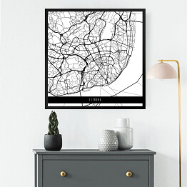 Obraz w ramie Mapy miast świata - Lizbona - biała
