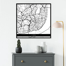 Plakat w ramie Mapy miast świata - Lizbona - biała