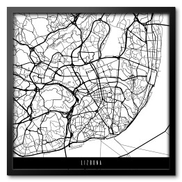 Obraz w ramie Mapy miast świata - Lizbona - biała