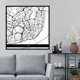 Plakat w ramie Mapy miast świata - Lizbona - biała