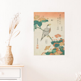 Plakat samoprzylepny Hokusai Katsushika. Kwiaty i ptak. Reprodukcja