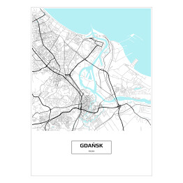 Plakat samoprzylepny Mapa Gdańska z napisem na białym tle