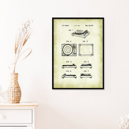 Plakat w ramie Gramofon - patenty na rycinach vintage