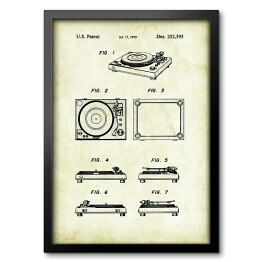 Obraz w ramie Gramofon - patenty na rycinach vintage