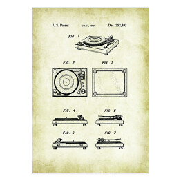 Plakat samoprzylepny Gramofon - patenty na rycinach vintage