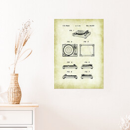 Plakat samoprzylepny Gramofon - patenty na rycinach vintage