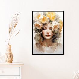 Plakat w ramie Portret kobieta i kwiaty