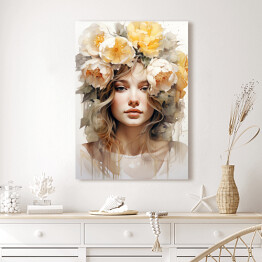 Obraz klasyczny Portret kobieta i kwiaty