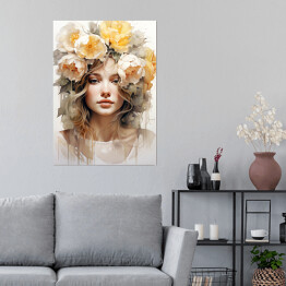 Plakat samoprzylepny Portret kobieta i kwiaty