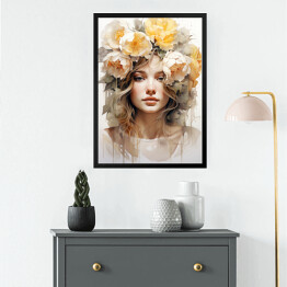 Obraz w ramie Portret kobieta i kwiaty