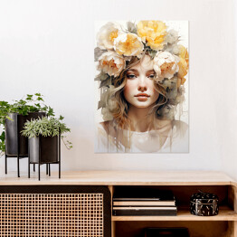 Plakat samoprzylepny Portret kobieta i kwiaty