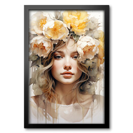 Obraz w ramie Portret kobieta i kwiaty