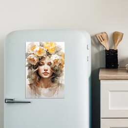 Magnes dekoracyjny Portret kobieta i kwiaty