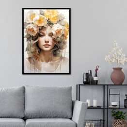 Plakat w ramie Portret kobieta i kwiaty