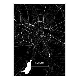 Plakat samoprzylepny Mapa Lublina czarno-biała