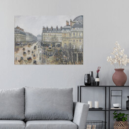 Plakat samoprzylepny Camille Pissarro "Plac przy Teatrze Francuskim w deszczu" - reprodukcja