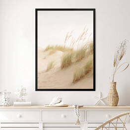 Obraz w ramie Pejzaż boho. Wysokie trawy ozdobne na piaszczystej plaży