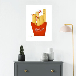 Plakat samoprzylepny Ilustracja frytki z napisem "Dieta?"