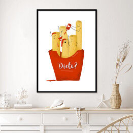 Plakat w ramie Ilustracja frytki z napisem "Dieta?"