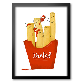 Obraz w ramie Ilustracja frytki z napisem "Dieta?"