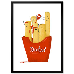Plakat w ramie Ilustracja frytki z napisem "Dieta?"