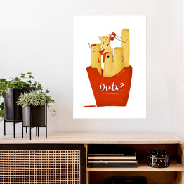 Plakat samoprzylepny Ilustracja frytki z napisem "Dieta?"
