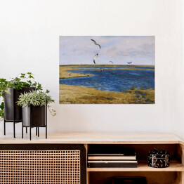 Plakat samoprzylepny Józef Chełmoński Czajki. Ptaki nad wodą Reprodukcja obrazu