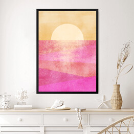 Obraz w ramie Zachód słońca nad różowym morzem