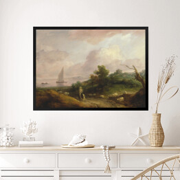 Obraz w ramie Thomas Gainsborough - Coastal Landscape with a Shepherd and His Flock Reprodukcja obrazu