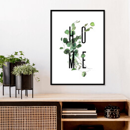 Typografia "Home" z roślinną ilustracją