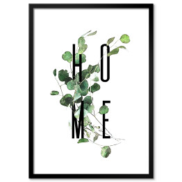 Typografia "Home" z roślinną ilustracją