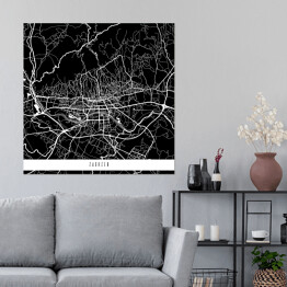 Plakat samoprzylepny Mapa miast świata - Zagrzeb - czarna