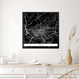Obraz w ramie Mapa miast świata - Zagrzeb - czarna