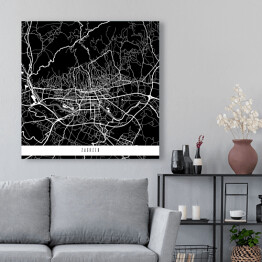 Obraz na płótnie Mapa miast świata - Zagrzeb - czarna
