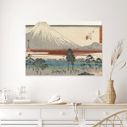 Plakat Utugawa Hiroshige Pejzaż rzeka u podnóża góry Fuji. Reprodukcja obrazu