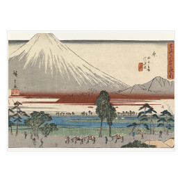 Plakat Utugawa Hiroshige Pejzaż rzeka u podnóża góry Fuji. Reprodukcja obrazu