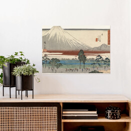 Plakat samoprzylepny Utugawa Hiroshige Pejzaż rzeka u podnóża góry Fuji. Reprodukcja obrazu