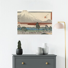Plakat samoprzylepny Utugawa Hiroshige Pejzaż rzeka u podnóża góry Fuji. Reprodukcja obrazu