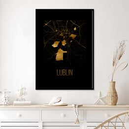 Plakat w ramie Czarno złota mapa - Lublin