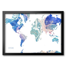 Obraz w ramie Mapa z napisem "Explore" - niebieska