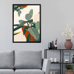 Obraz w ramie Kolekcja #inspiredspace - rośliny - figowiec na beżowym tle z białym kwadratem