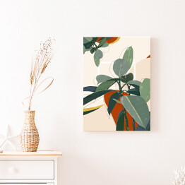 Obraz na płótnie Kolekcja #inspiredspace - rośliny - figowiec na beżowym tle z białym kwadratem